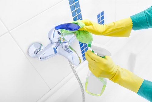 Professional cleaner preparing equipment for a scheduled appointment